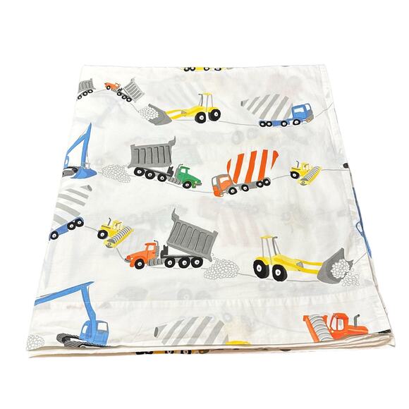 Pottery Barn Kids Busy Builder Construction Organic Cotton Flat Sheet Full - Picture 1 of 2